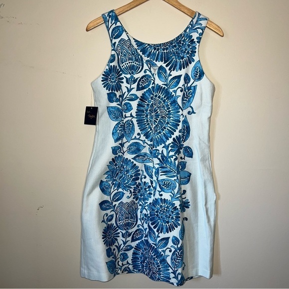 Just…Taylor NWT Halter Dress Pop Hopsak Medallion Leaf Blue Cotton Size 10 - Picture 8 of 14